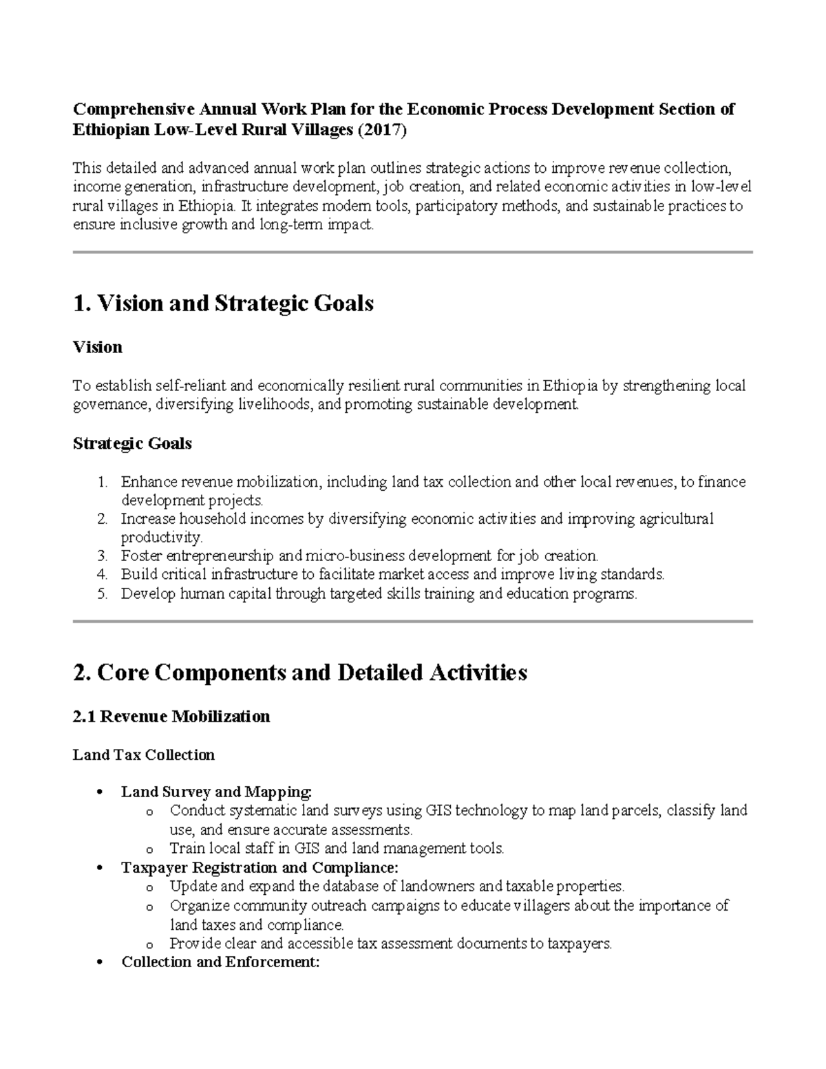 Annual Work Plan for Economic Development in Ethiopian Villages (2017 ...