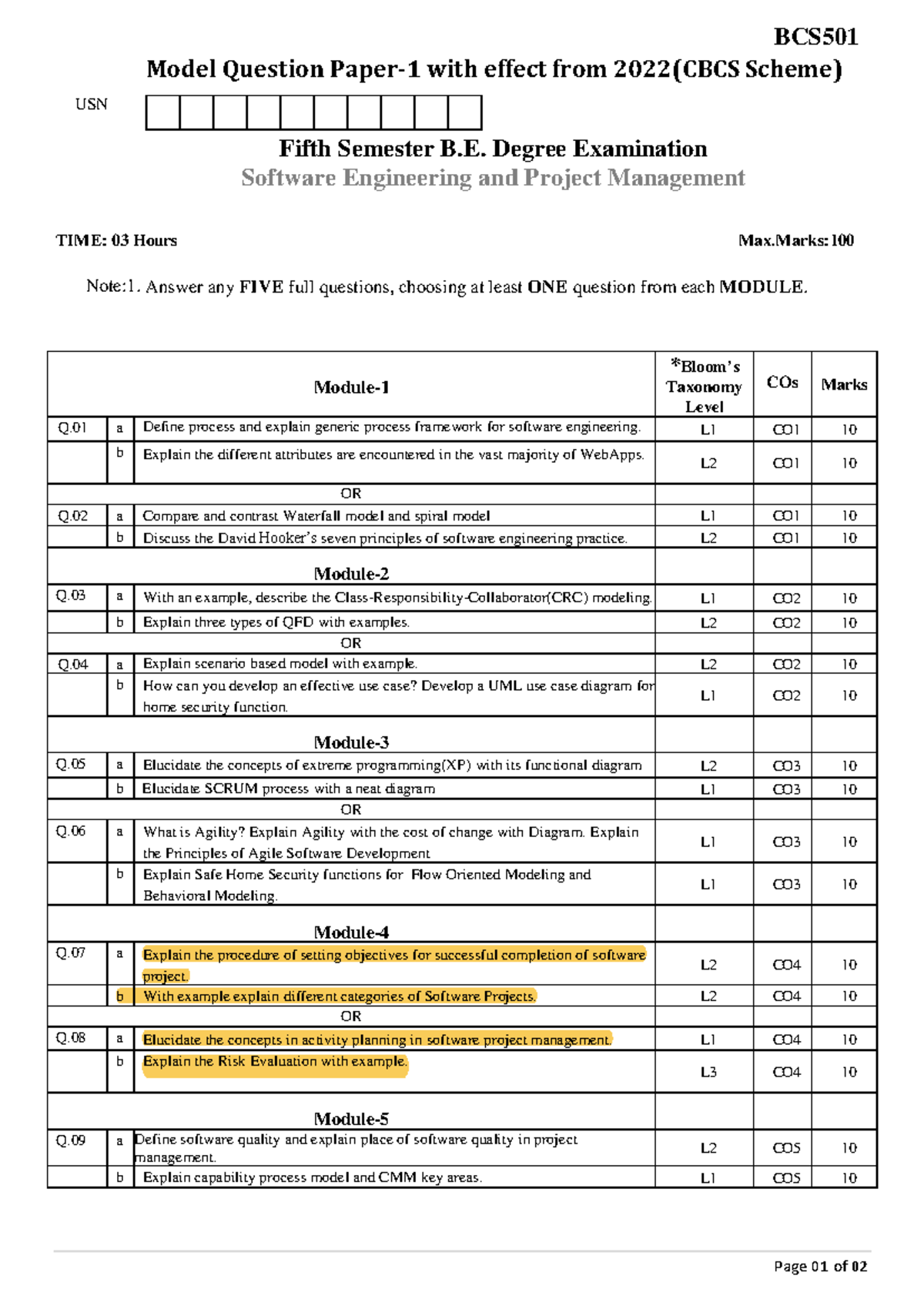 BCS501 Software Engineering & PM Model Question Paper (2022) - Studocu