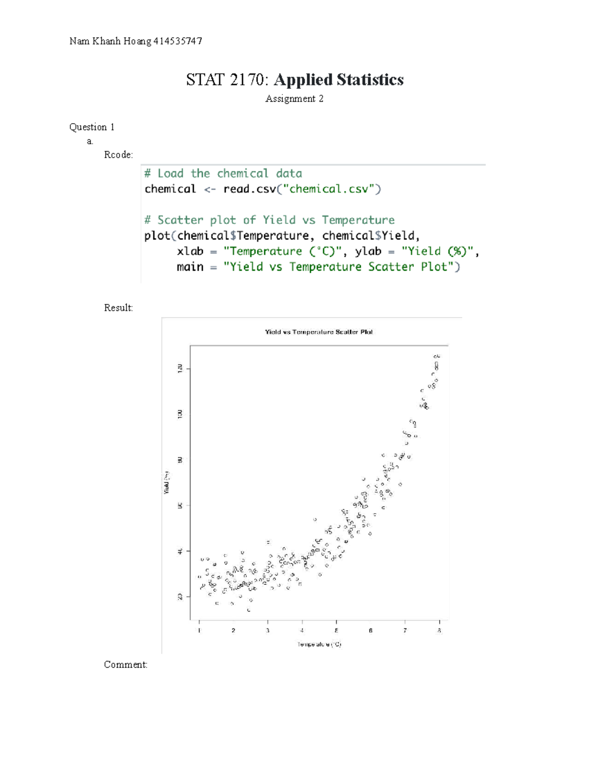 STAT 2170: Applied Statistics Assignment 2 Analysis of Temperature and ...