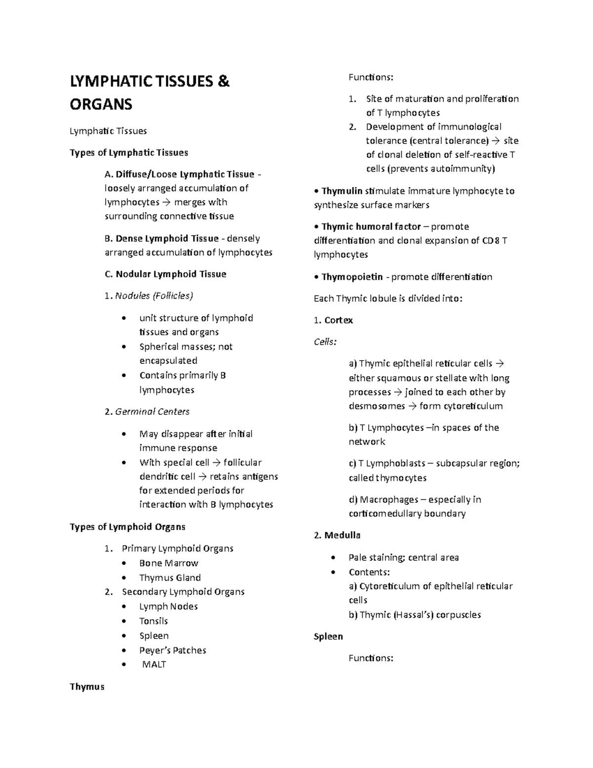 Finals rev ananphy - LYMPHATIC TISSUES & ORGANS Lymphatic Tissues Types ...