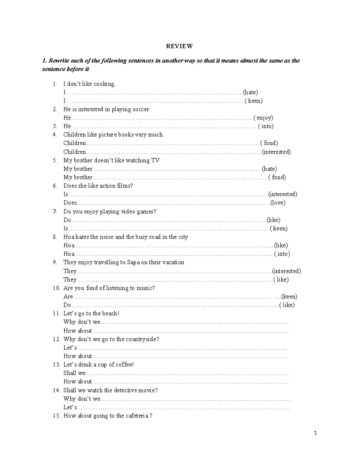 Rewrite Exercises for English Language - Review 3 - Studocu
