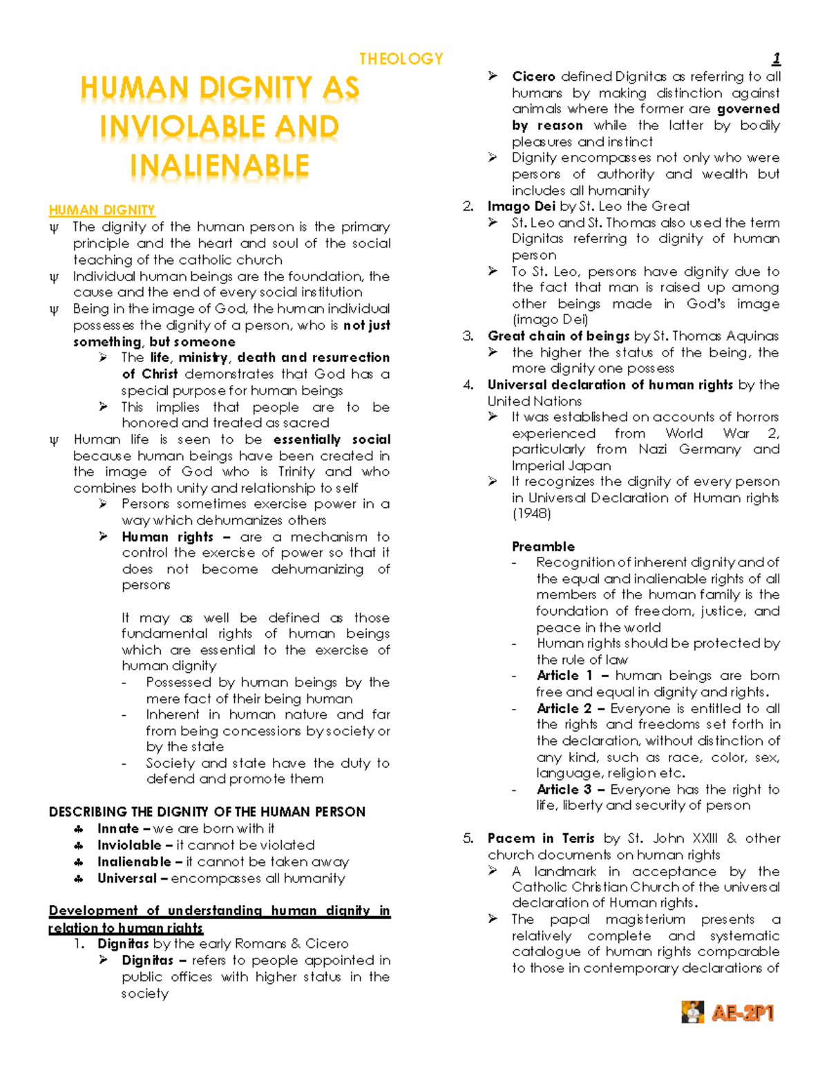 THEO 1 Human Dignity: Inviolable and Inalienable Rights Explained - Studocu