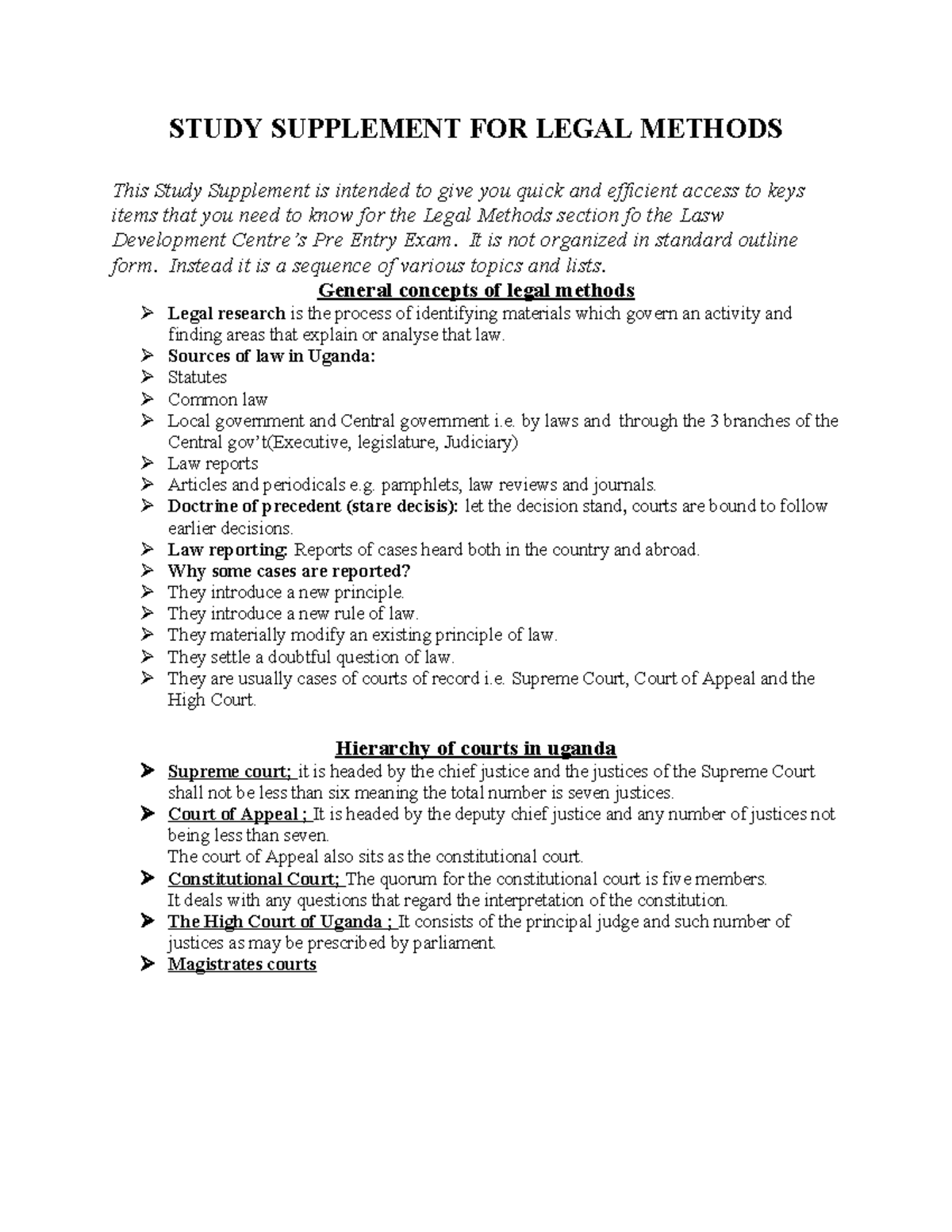 Legal Methods Study Supplement for LDC-1 Exam Preparation - Studocu
