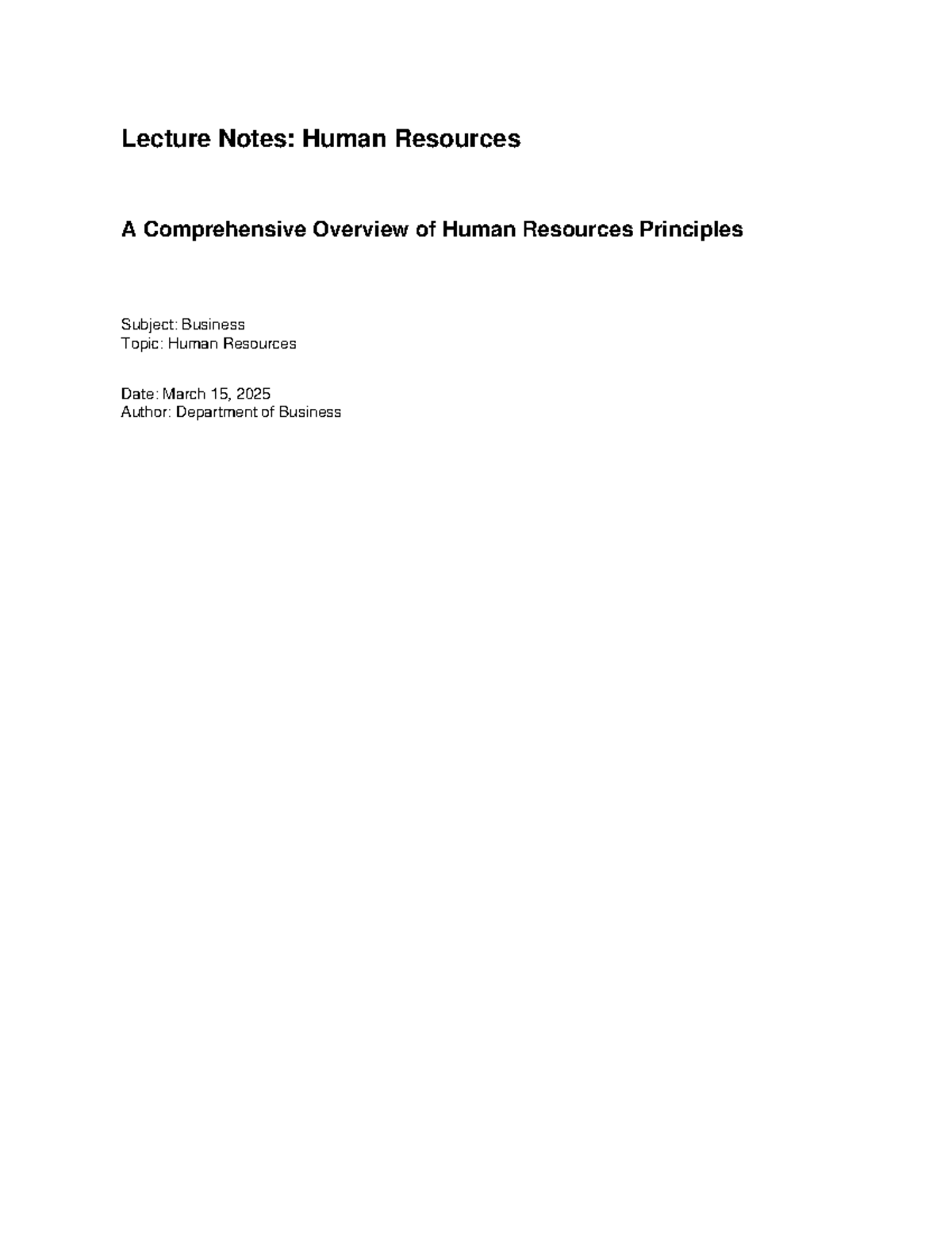 HR 101: Comprehensive Lecture Notes on Human Resources Principles - Studocu