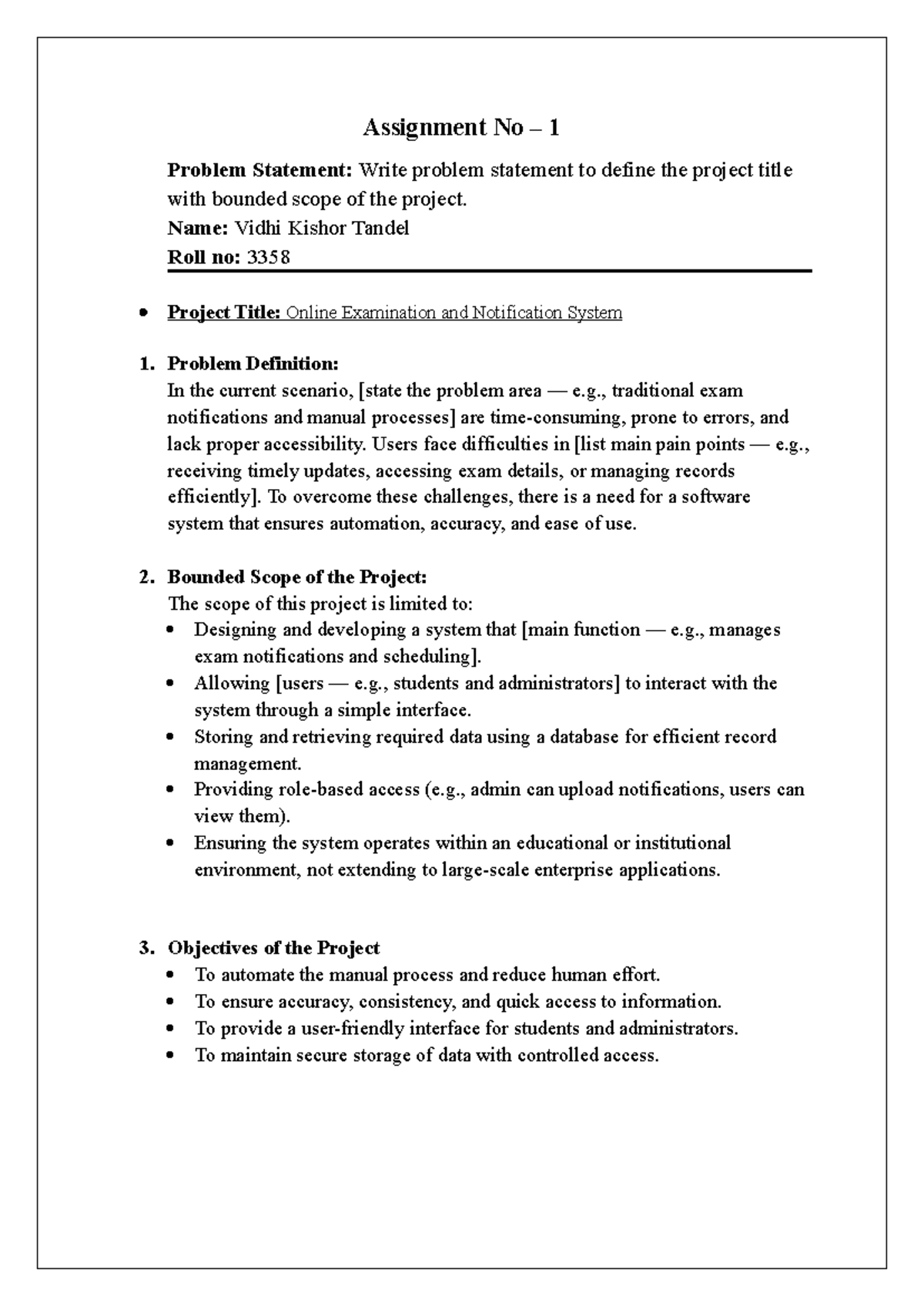 Assignment No 1 & 4: Problem Statement & SRS for Online Exam System ...