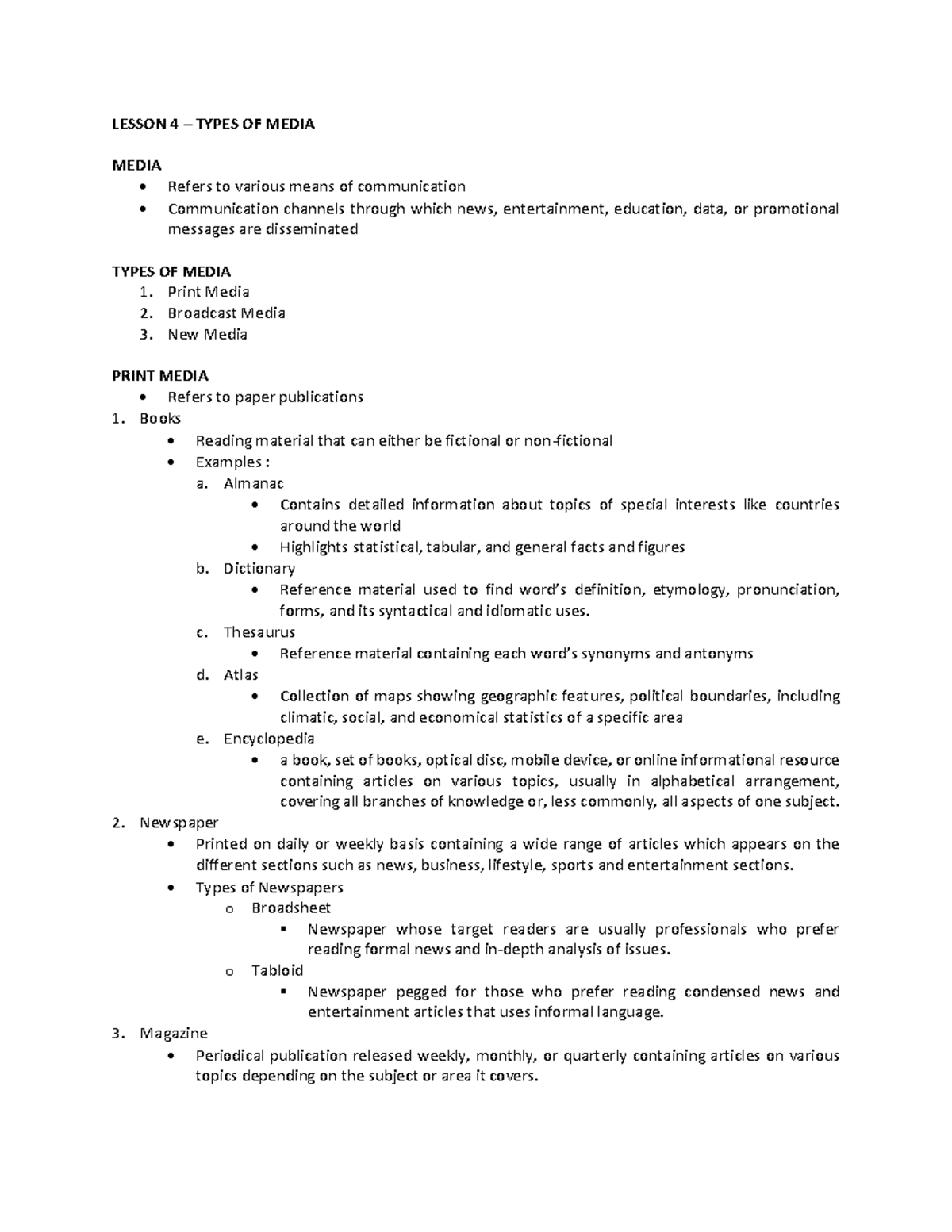 04 MIL Lesson 4 - Types of Media Overview and Key Concepts - Studocu