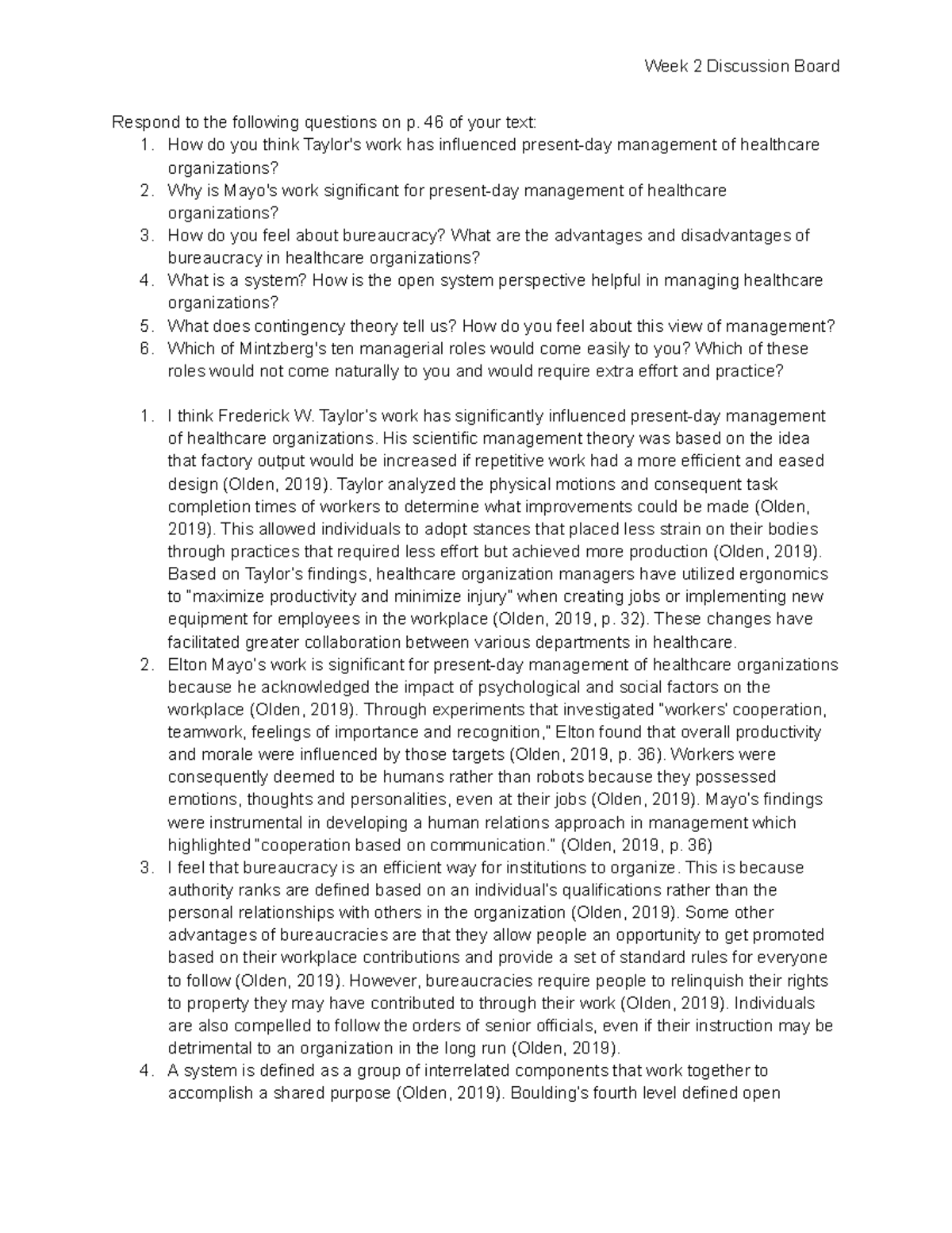 Healthcare Management Concepts: Week 2 Discussion Board Insights - Studocu