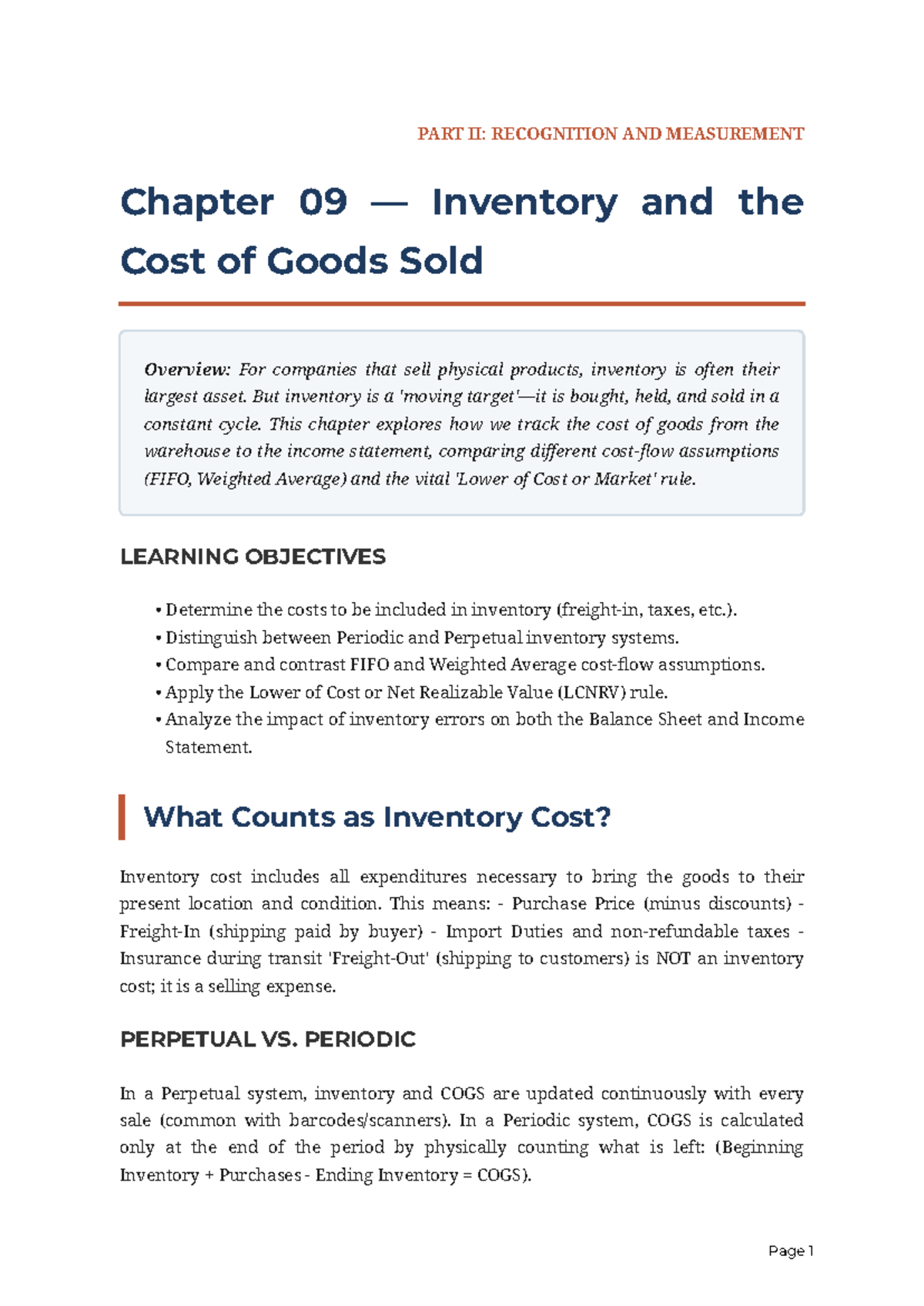 Financial Accounting (ACCT 101) Chapter 09: Inventory & COGS Overview ...