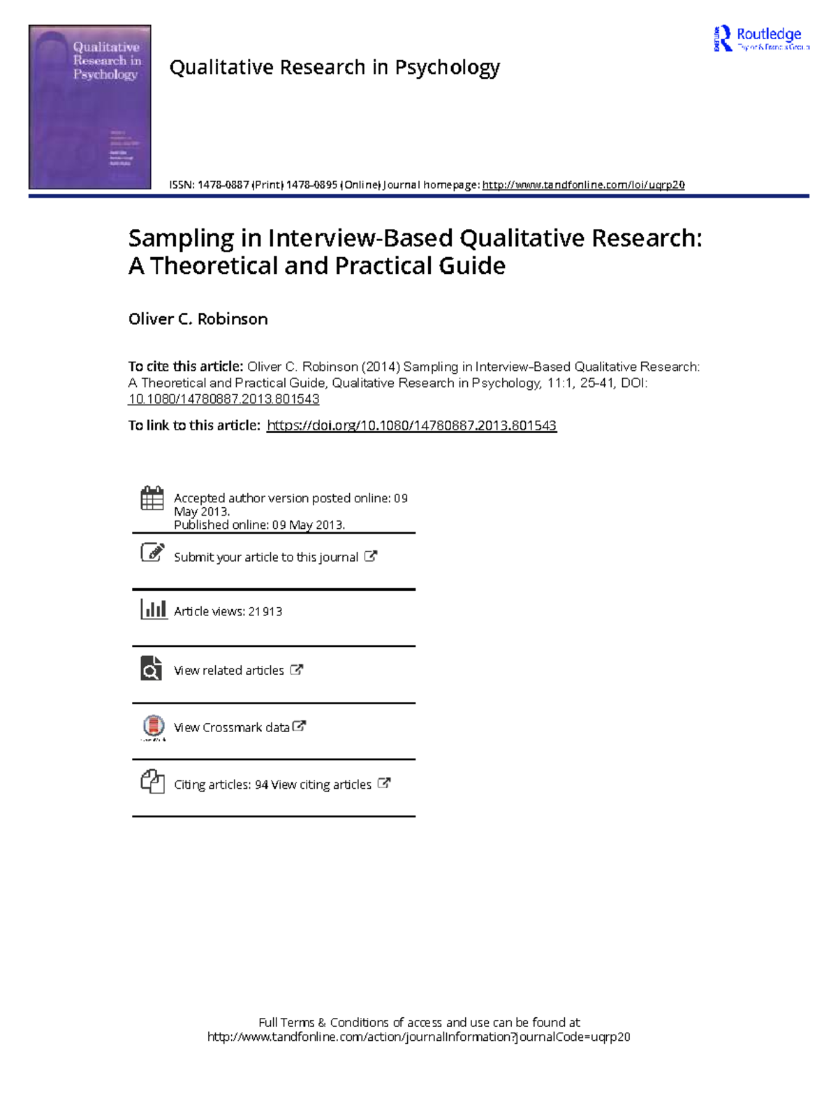 Robinson - 2014 - Sampling in Interview-Based Qualitative Research ...