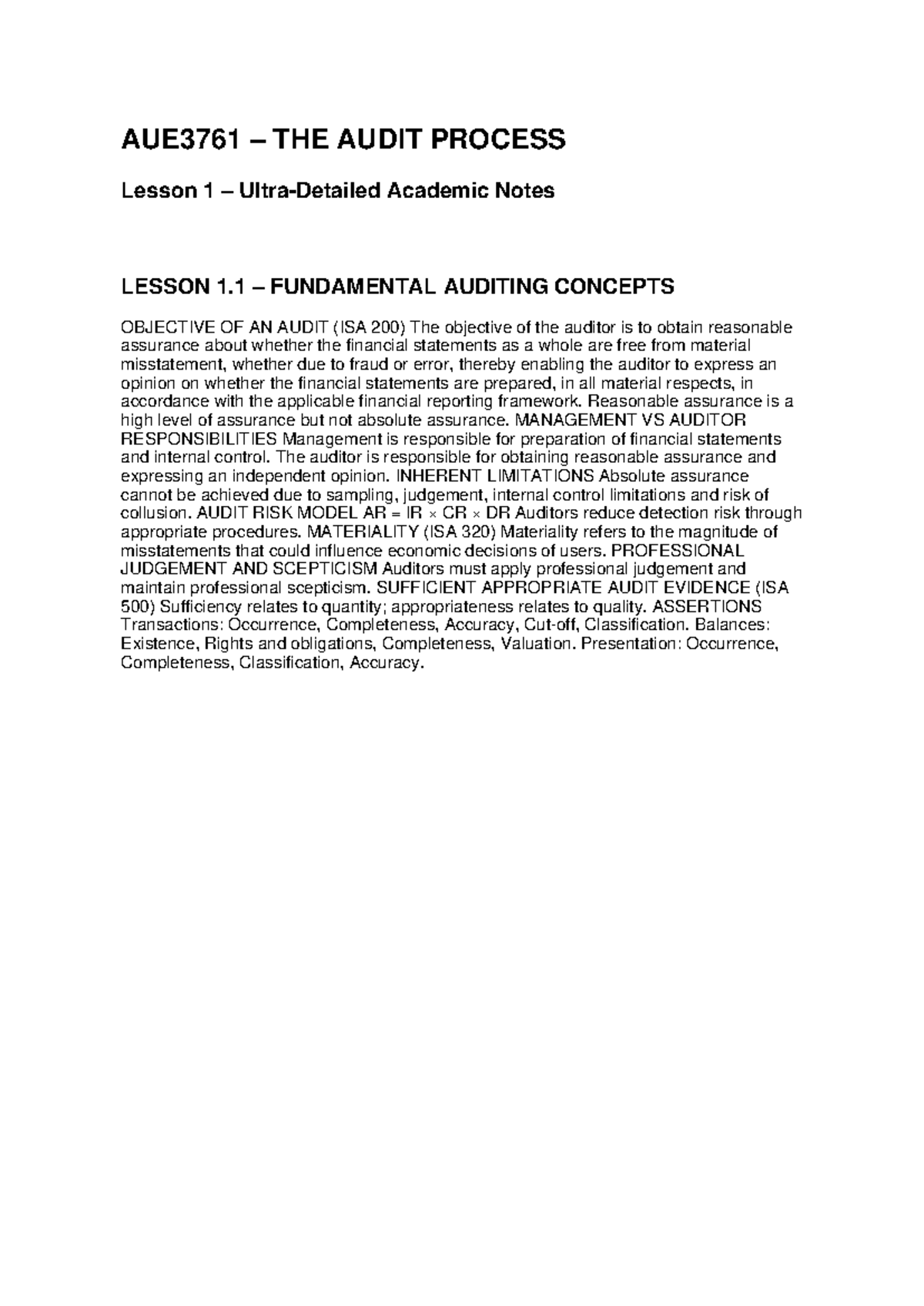 AUE3761 Audit Process Lesson 1: Fundamental Concepts & Regulations ...