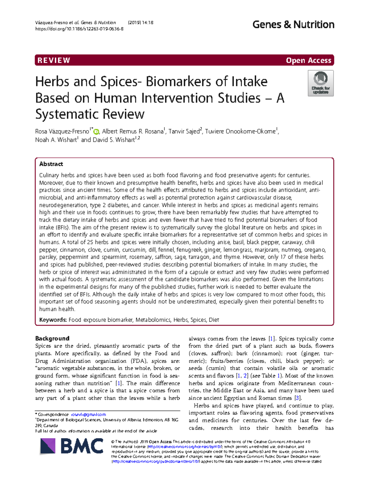 Herbs and Spices: A Systematic Review of Biomarkers of Intake - Studocu