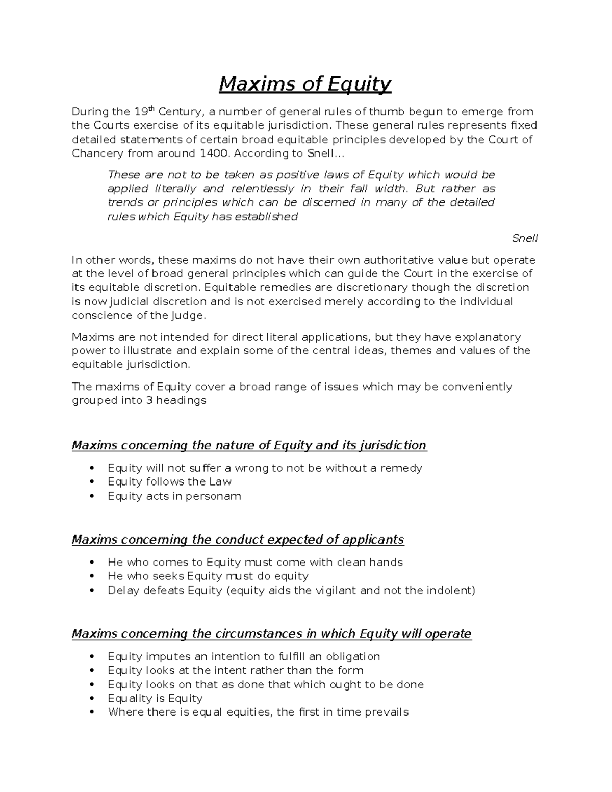Maxims of Equity: Principles and Jurisdiction Analysis - Studocu