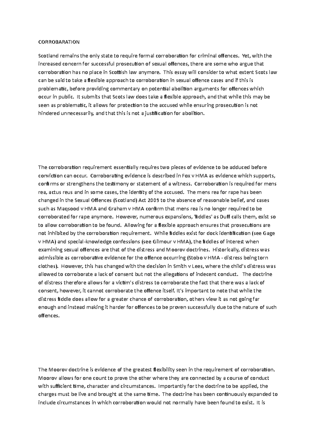 EXAM Corroboration in Scottish Law: Analysis and Commentary on Sexual ...