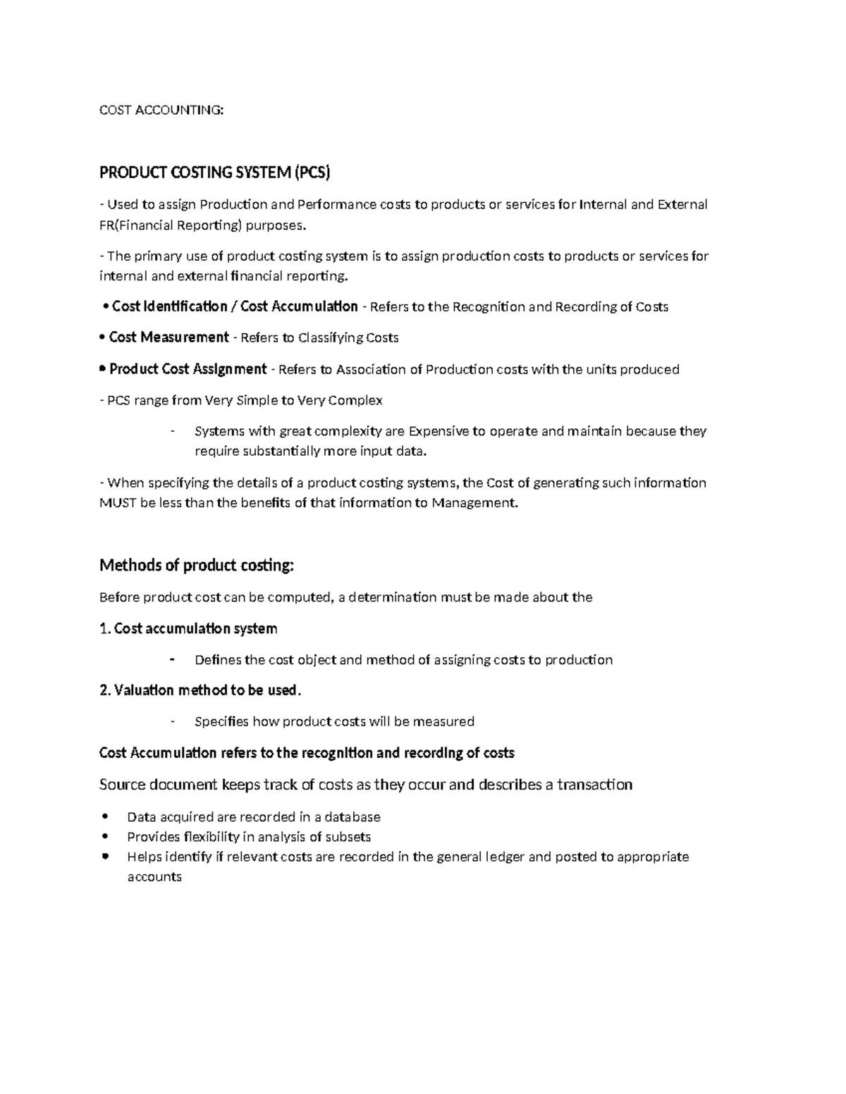 mathematics in - COST ACCOUNTING: PRODUCT COSTING SYSTEM (PCS) Used to ...