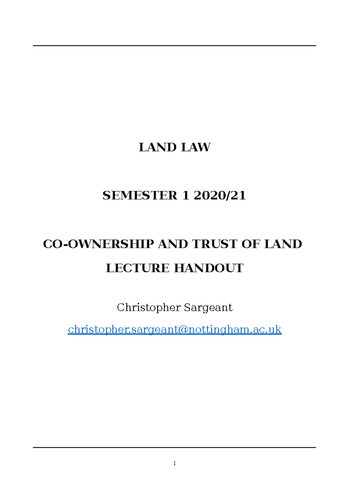 Co-Ownership and Trusts of Land Lecture Notes 2020-21 (Topic 3) - Studocu
