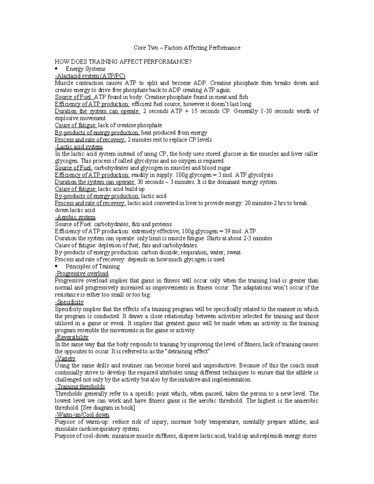 Core 2: Factors Influencing Performance - Pre-Reading Notes - Studocu