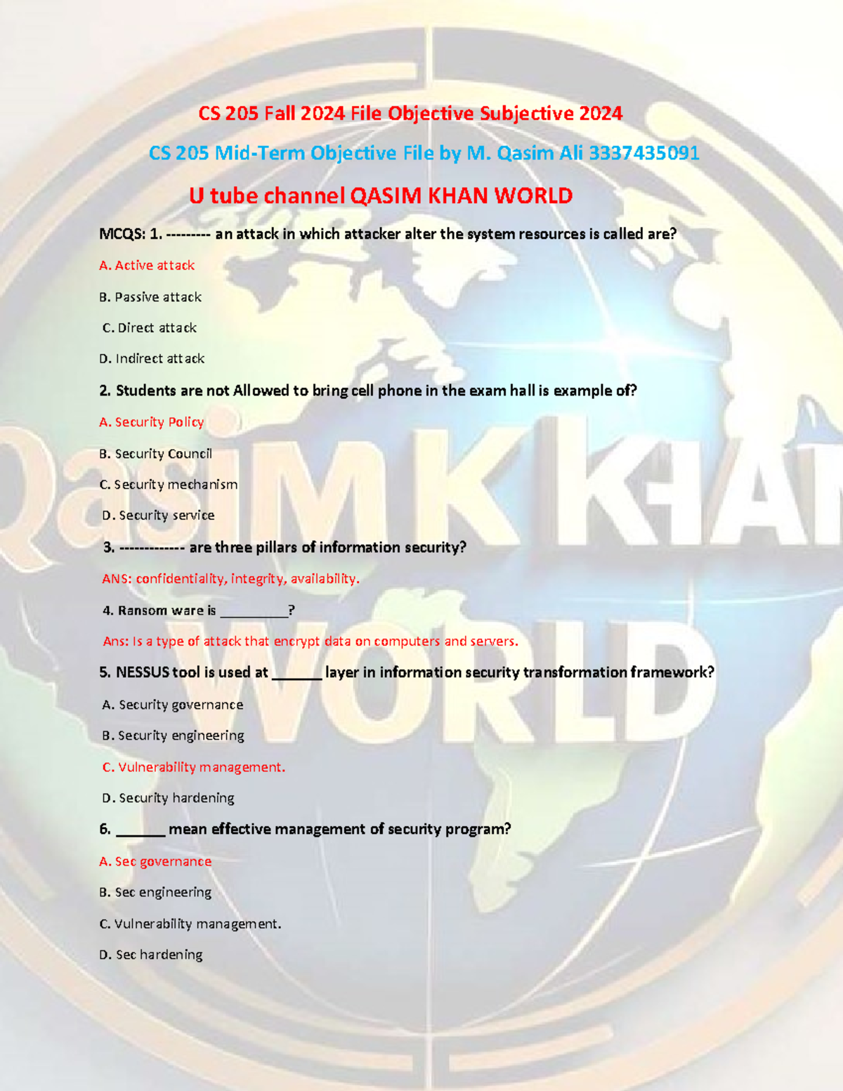 CS 205 Mid-Term Exam Notes - Fall 2024 by M. Qasim - Studocu