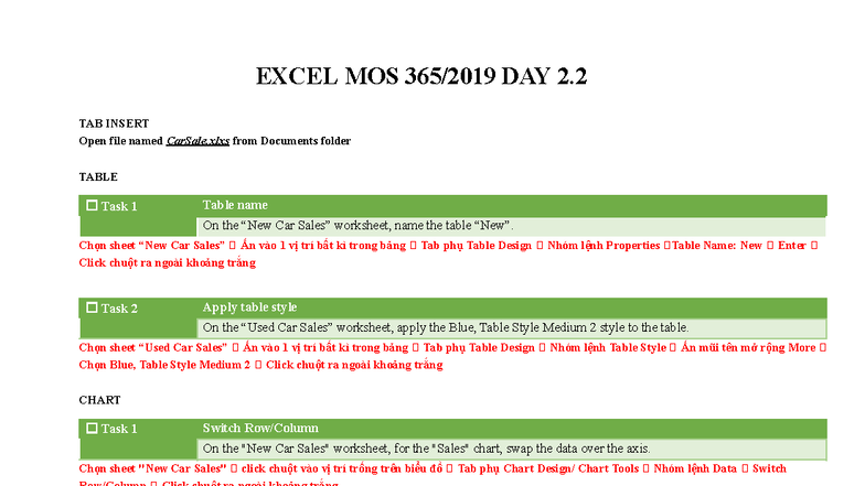 EXCEL MOS DAY 2 - TABLE, CHART, SPARKLINES & HYPERLINKS - Studocu