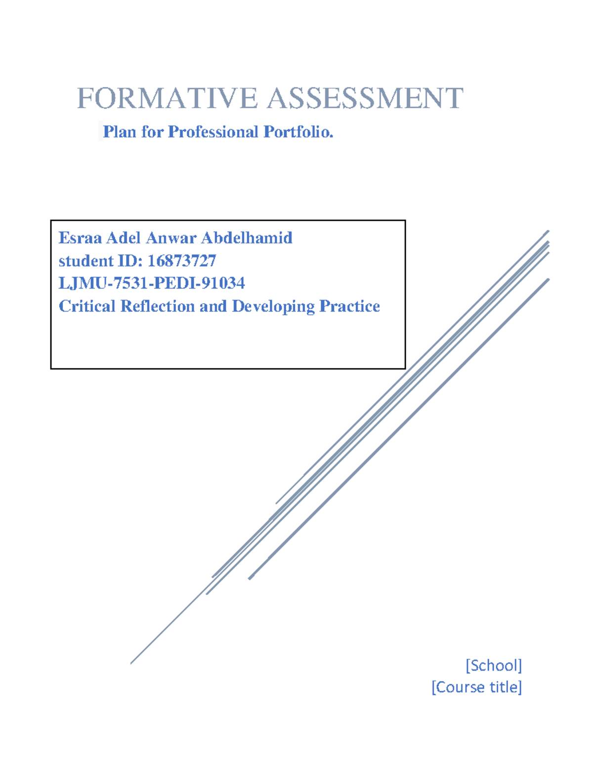 Formative Assessment Reflection - LJMU-7531-PEDI Module 2 - Studocu