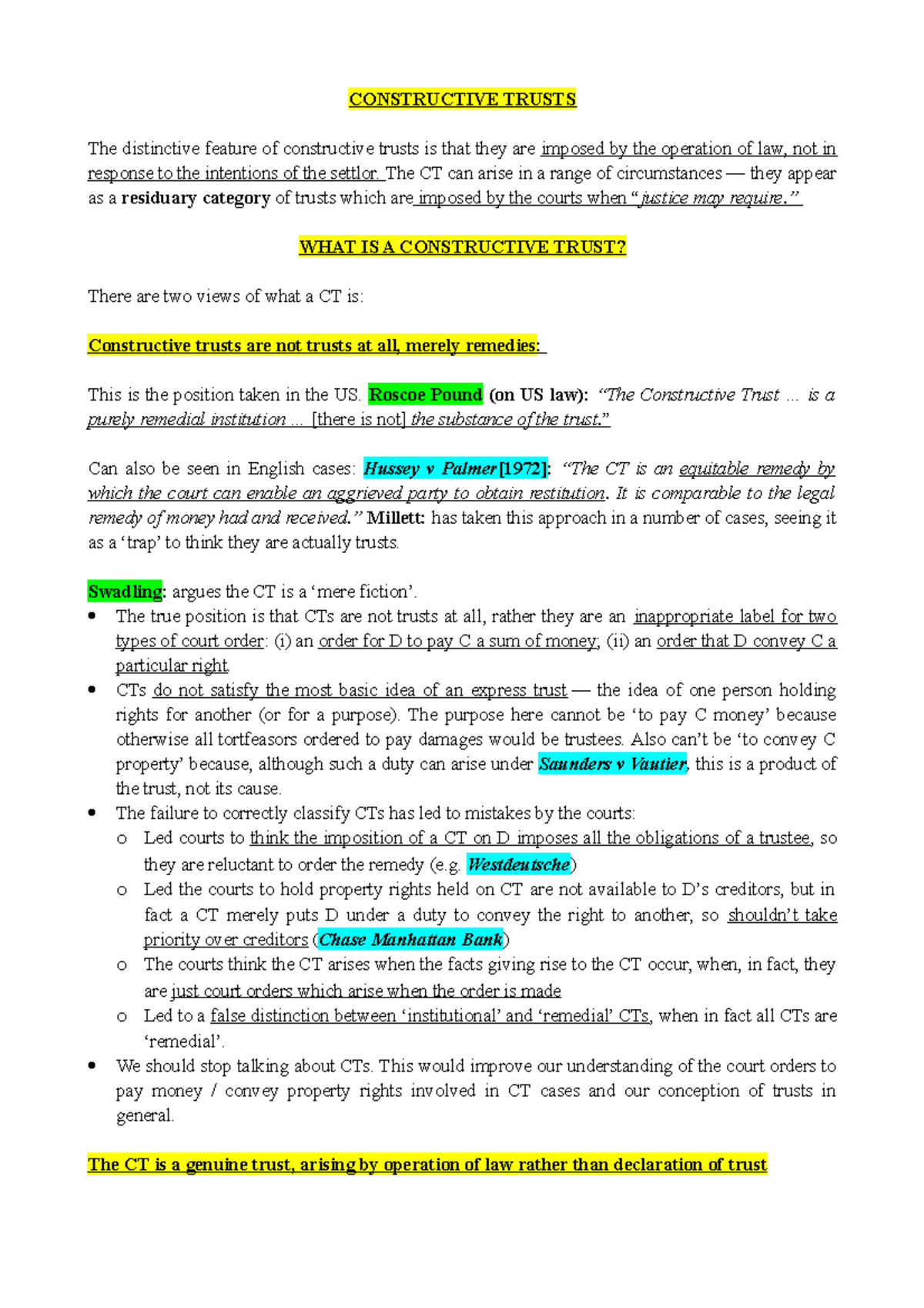 Constructive Trusts: Legal Principles and Case Analysis - Studocu