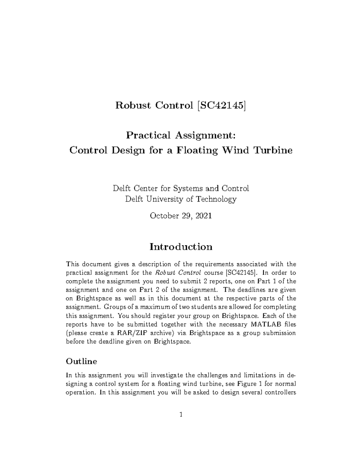Robust Control Design for Floating Wind Turbine [SC42145] - 2021-2022 ...