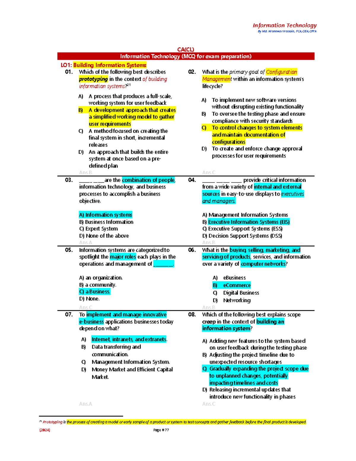 Information Technology (MCQ for Exam Prep) LO1: Building Information ...