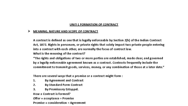 BA LLB Contract Law Notes: Formation, Meaning, and Scope of Contracts ...