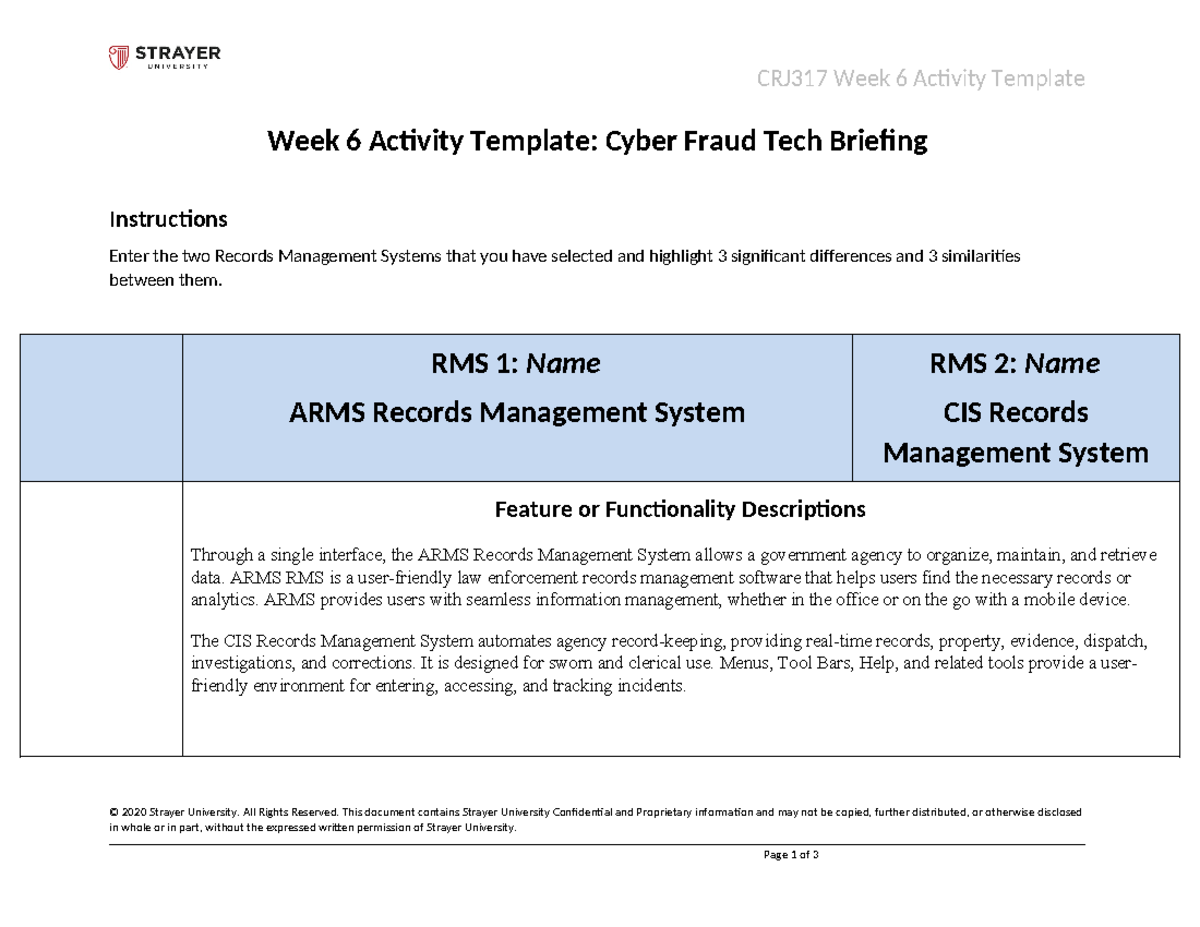 CRJ 317 Week 6 Activity: Comparing ARMS and CIS RMS Systems - Studocu