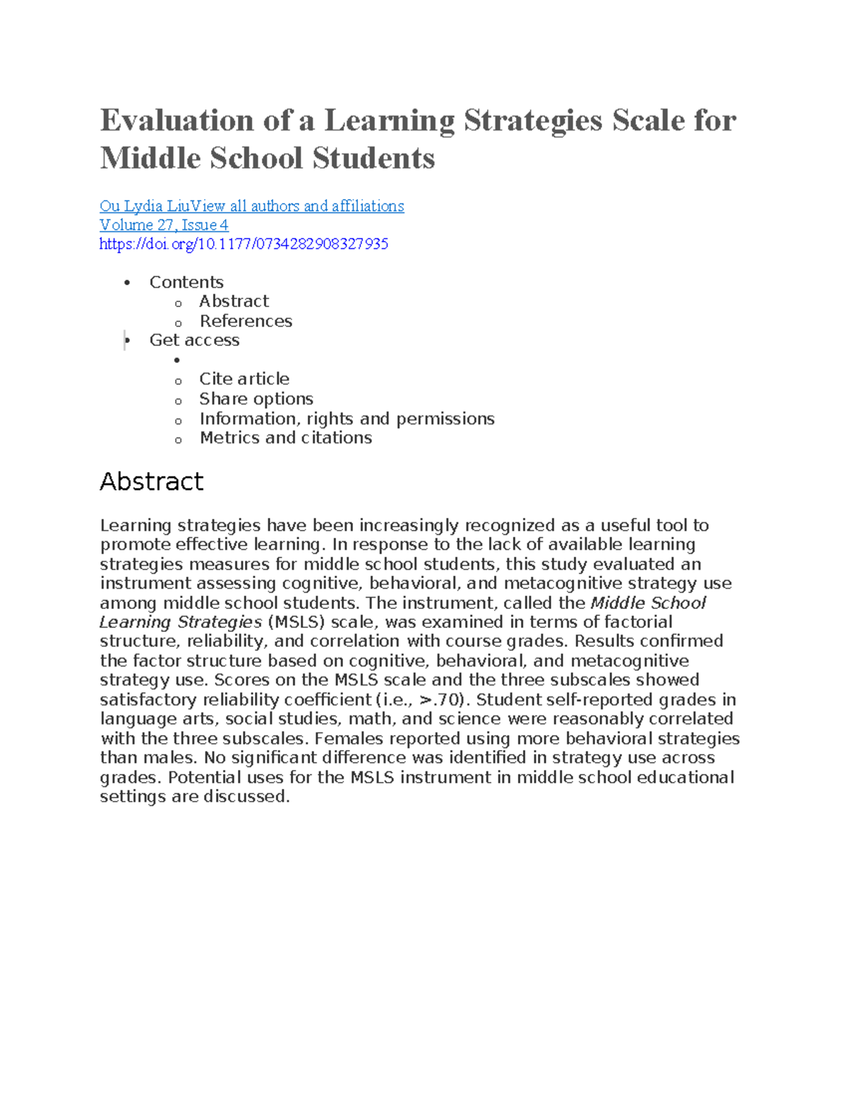 Bài số 5 LS scale - JFGGJN - Evaluation of a Learning Strategies Scale ...