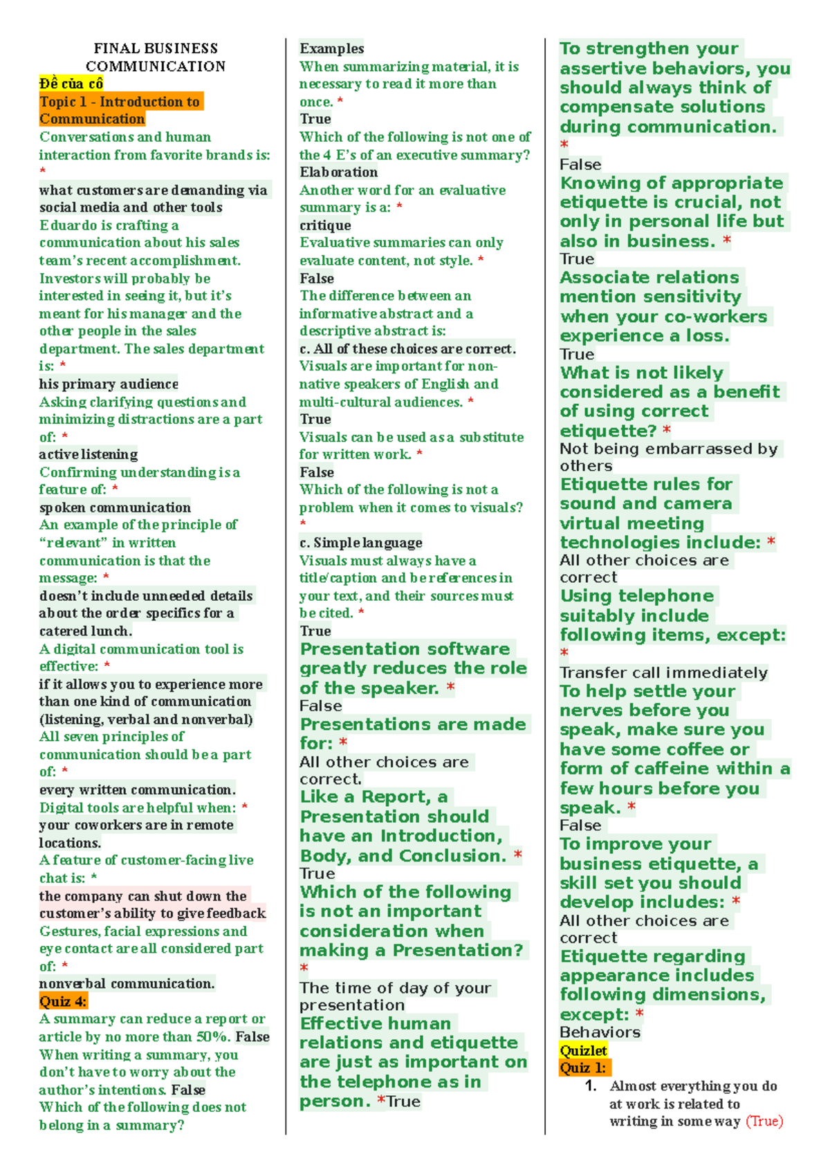 Multiple Choice Final - BUS 101: Business Communication Exam Guide ...