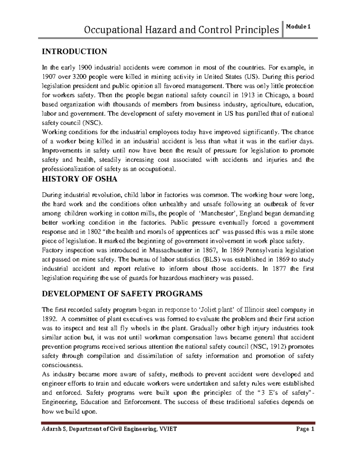 NTS OSHA MOD 1 - Occupational Hazards and Control Principles Overview ...