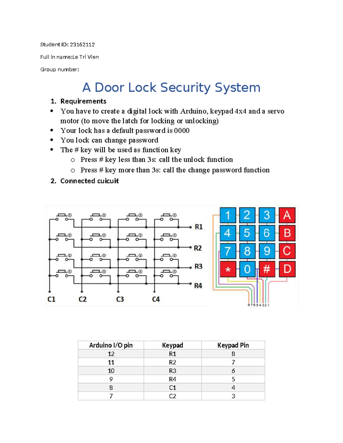 Lab3 - A Door Lock Security System with Arduino and Keypad - Studocu