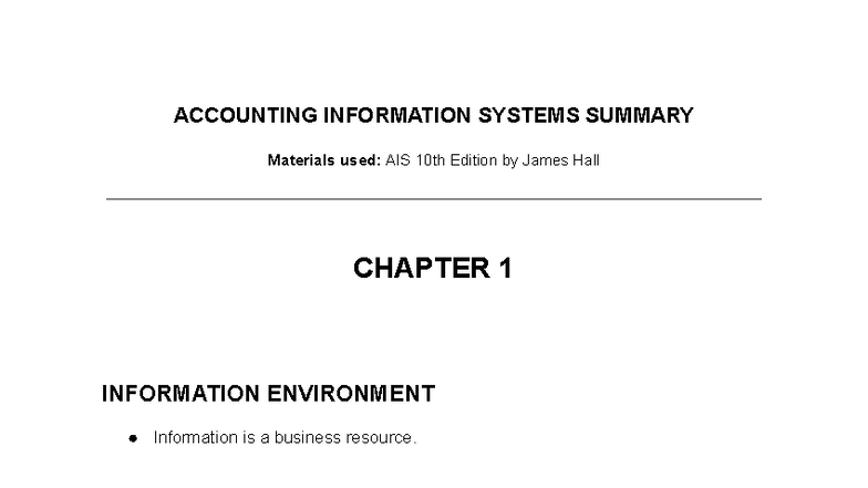 AIS Summary CH1: Key Concepts in Information Systems - Studocu