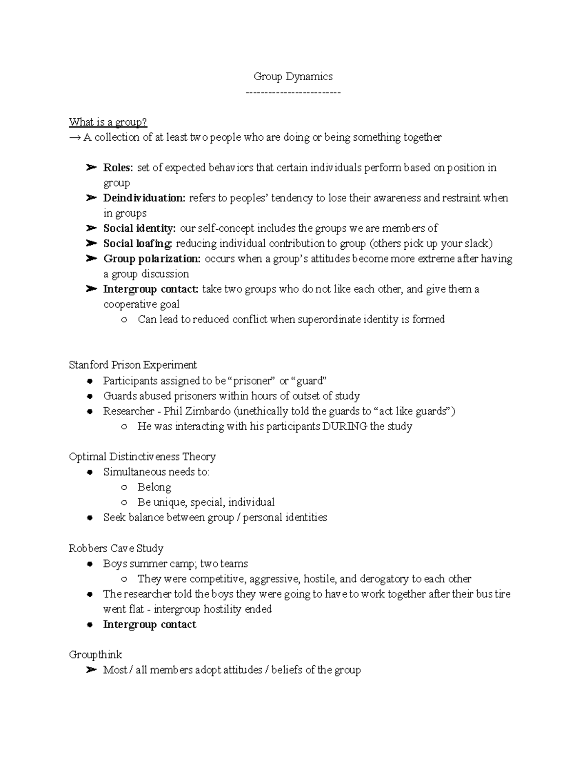 Group Dynamics Insights: Key Concepts and Studies Overview - Studocu
