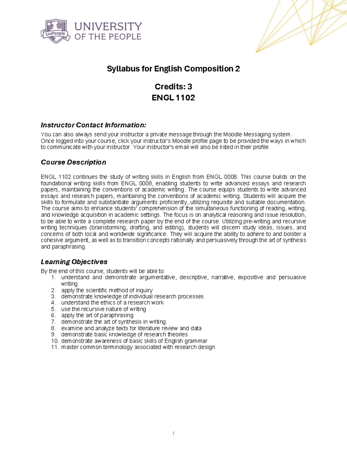 Syllabus for ENGL 1102: English Composition 2 - Studocu