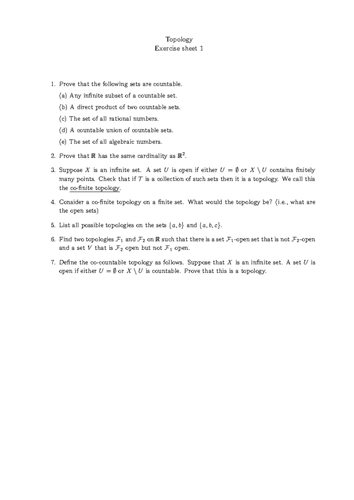 Exercise Sheet 9 - Questions - Topology Exercise sheet 9 There are two ...