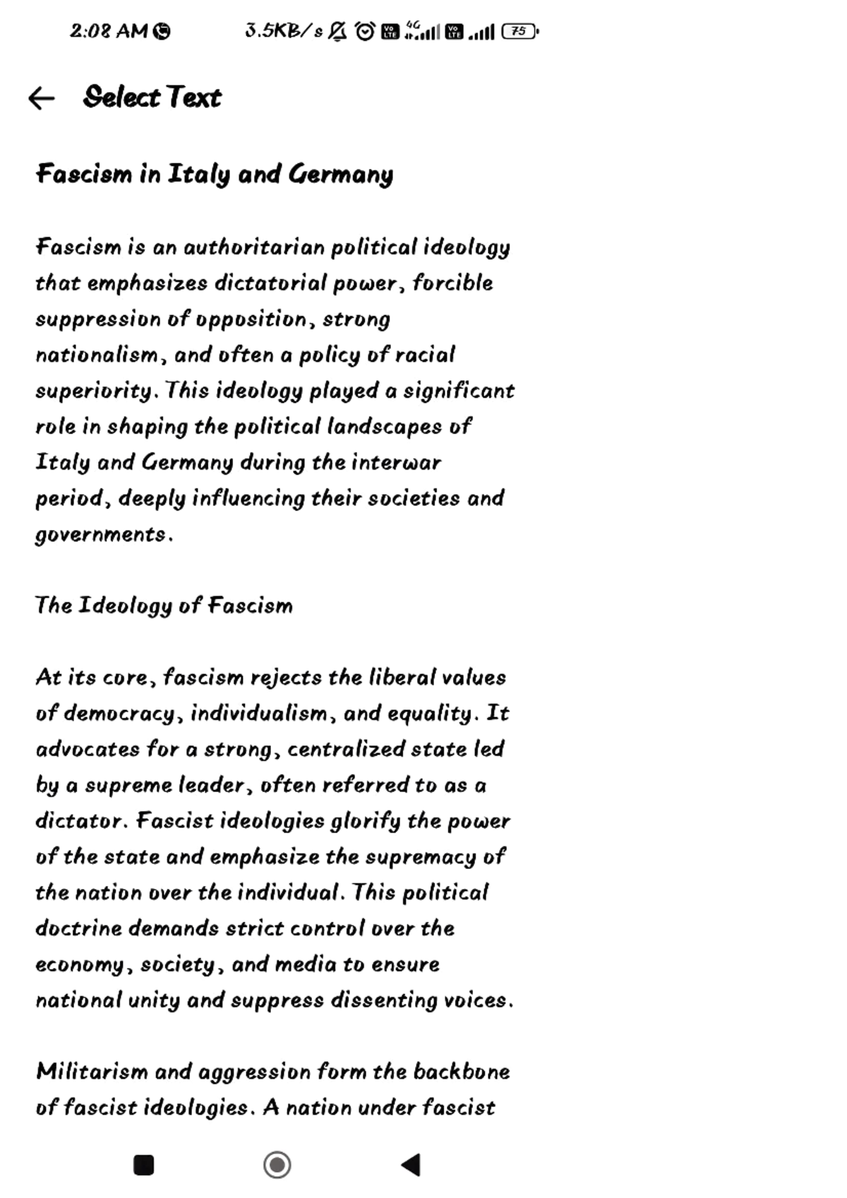 Wh 4 - Notes - 2:08 AMO ¢ Select Text 3/s l 5 Fascism in Italy and ...
