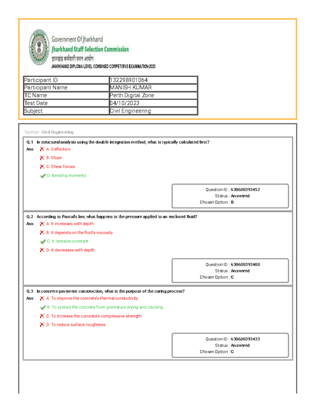 JDLCCE Civil Engineering Answer Key 2 by Manish Kumar - Studocu