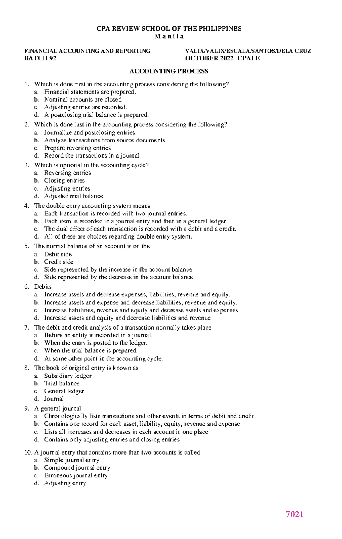 7021 - CPALE Financial Accounting & Reporting Review Notes - Studocu