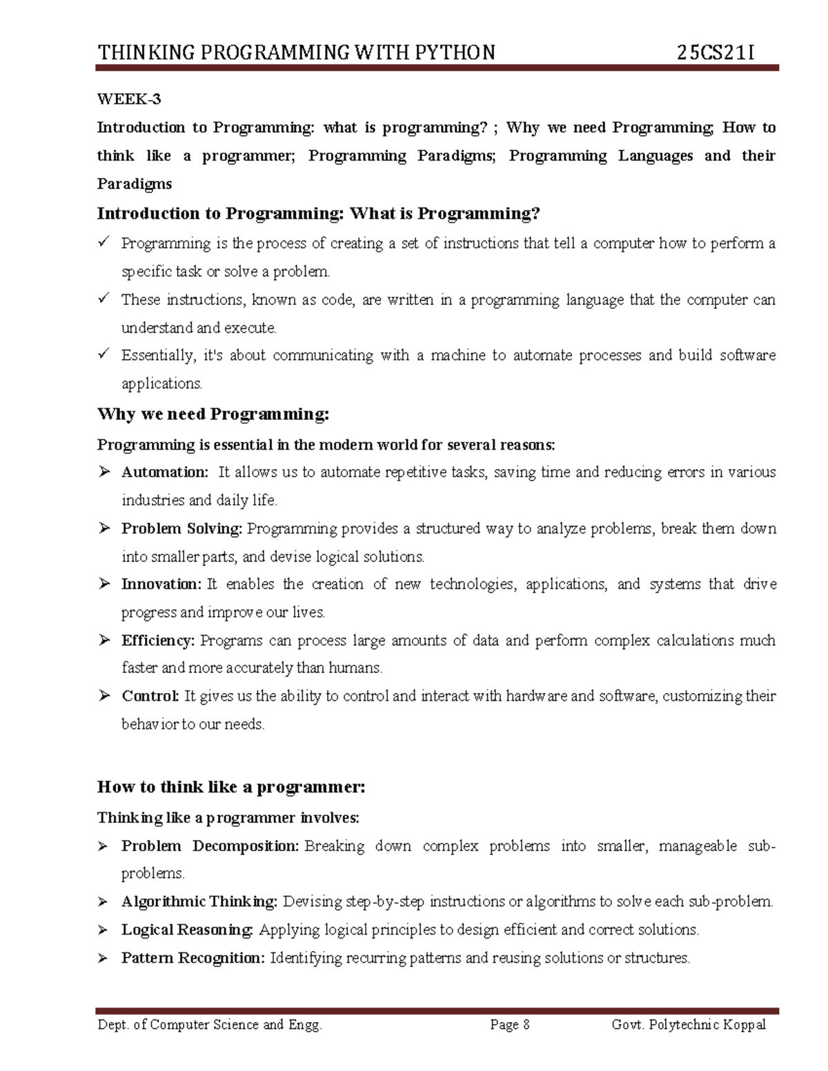 WEEK 3 TPP NOTES - 25CS21I Introduction to Programming Concepts - Studocu