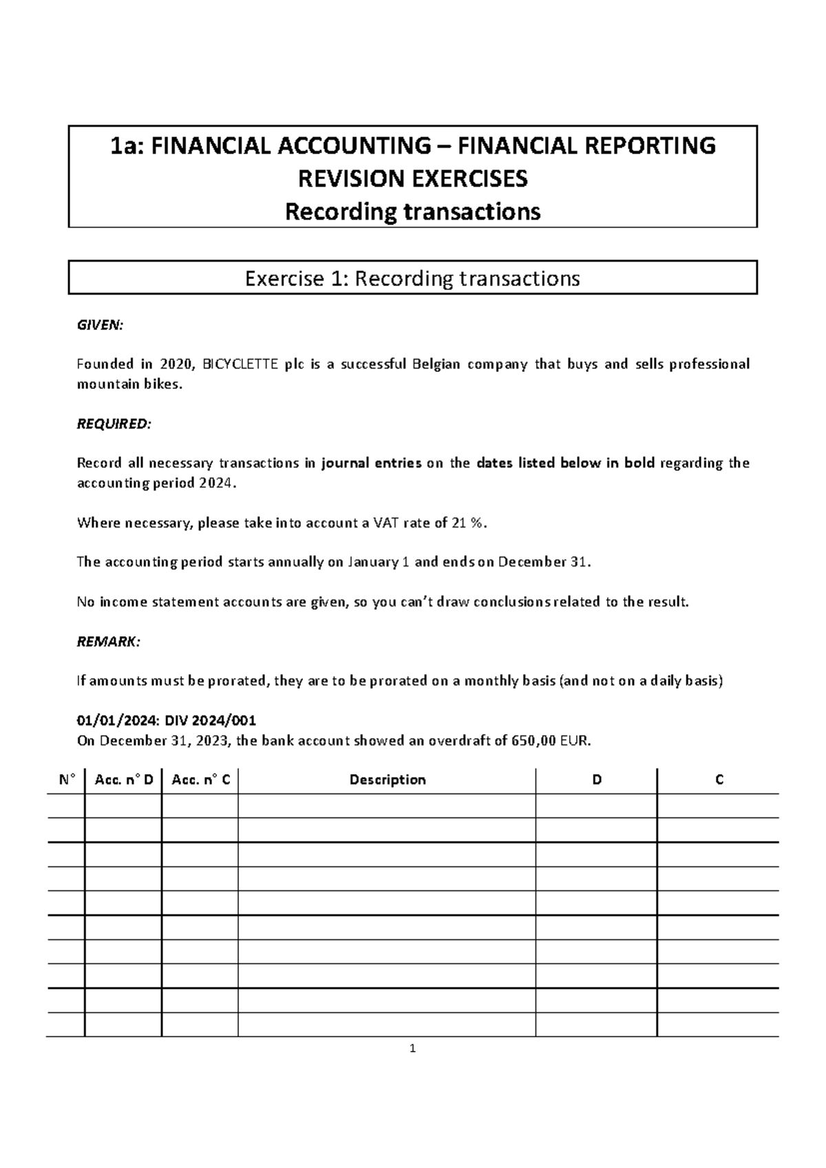 13bis: Financial Accounting Revision Exercises for Reporting - Studocu