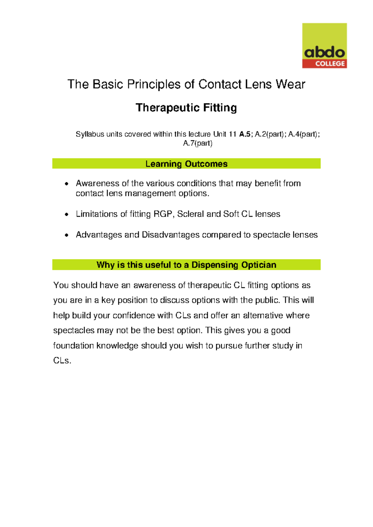 Contact Lens Management and Therapeutic Fitting Techniques - The Basic ...