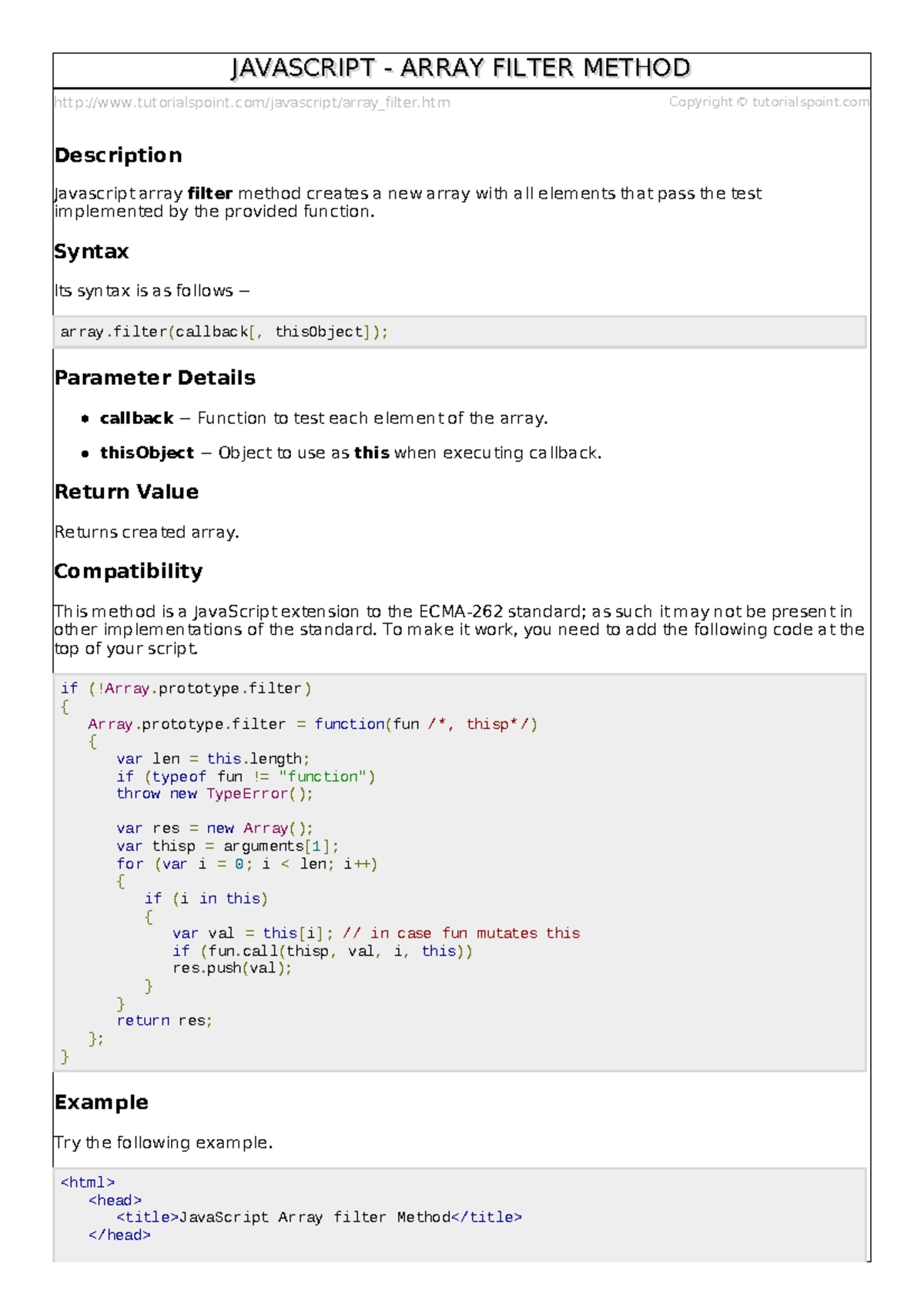 JAVASCRIPT ARRAY FILTER METHOD - Web Development Guide - Studocu