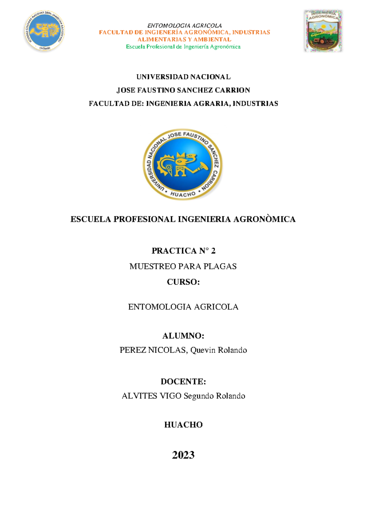 Práctica N° 02: Muestreo de Plagas en Entomología Agrícola - Document Preview