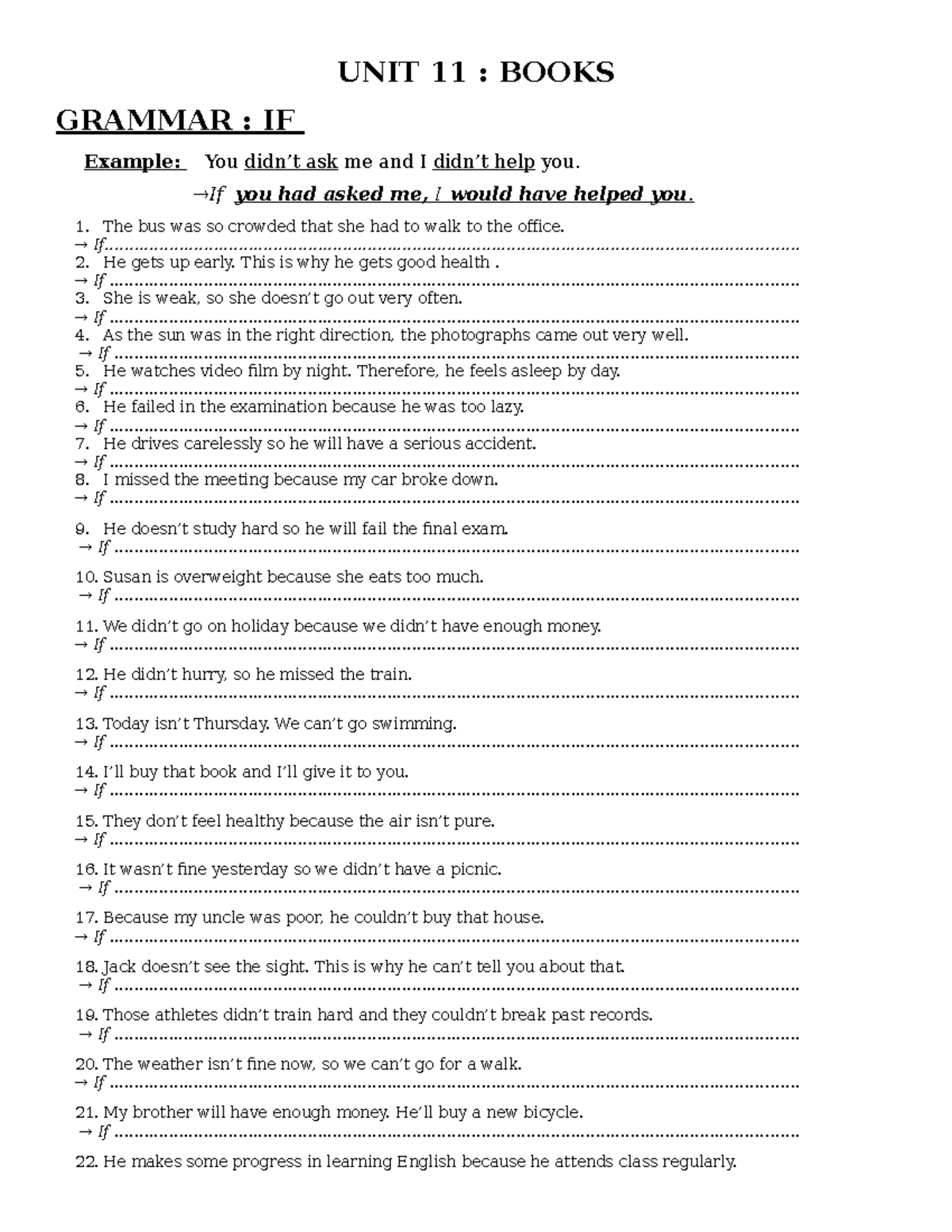 UNIT 11: Grammar Lessons on 'If' Sentences and Examples - Studocu