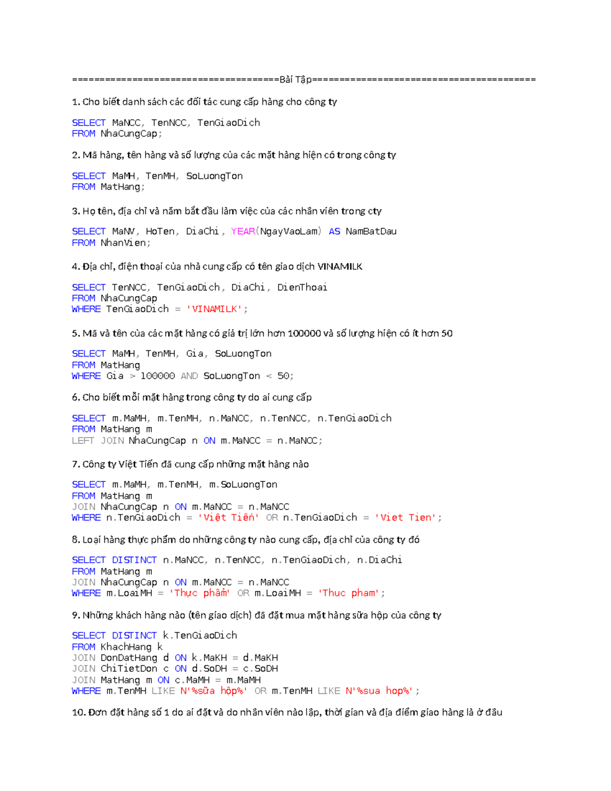 SQL Queries and Database Management for Course QL_BanHang - Studocu