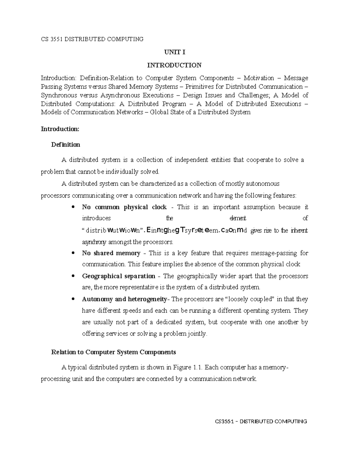 CS 3551 Distributed Computing Lecture Notes: Unit I Overview - Studocu