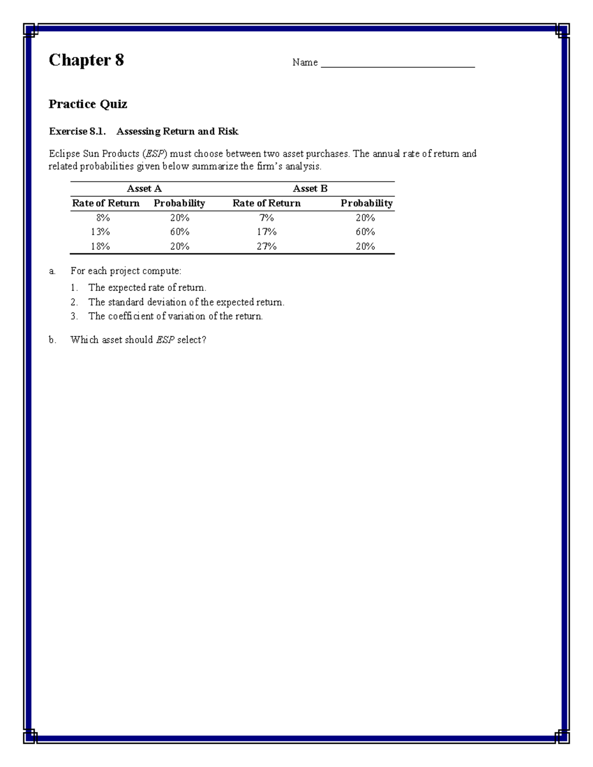 Chapter 8: Risk and Return - Practice Quiz Solutions and Analysis - Studocu