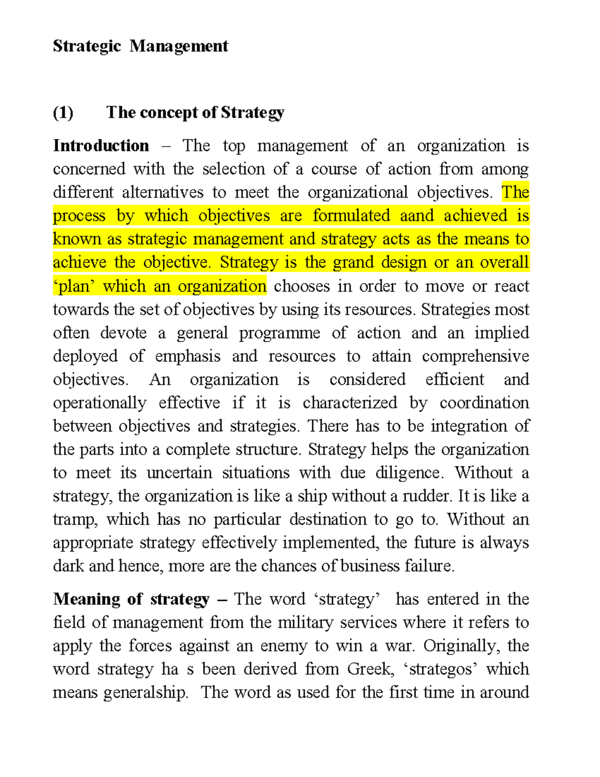Strategic Management Study: Key Concepts and Definitions - Studocu