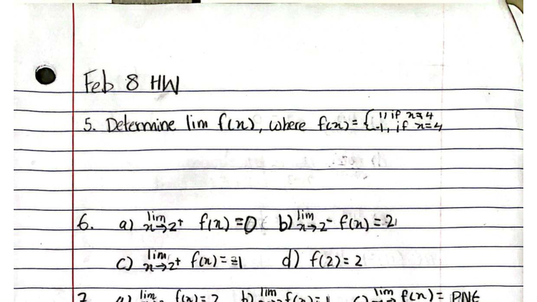 MATH 101 - Feb 8 Homework 5: Limit Calculations and Analysis - Studocu